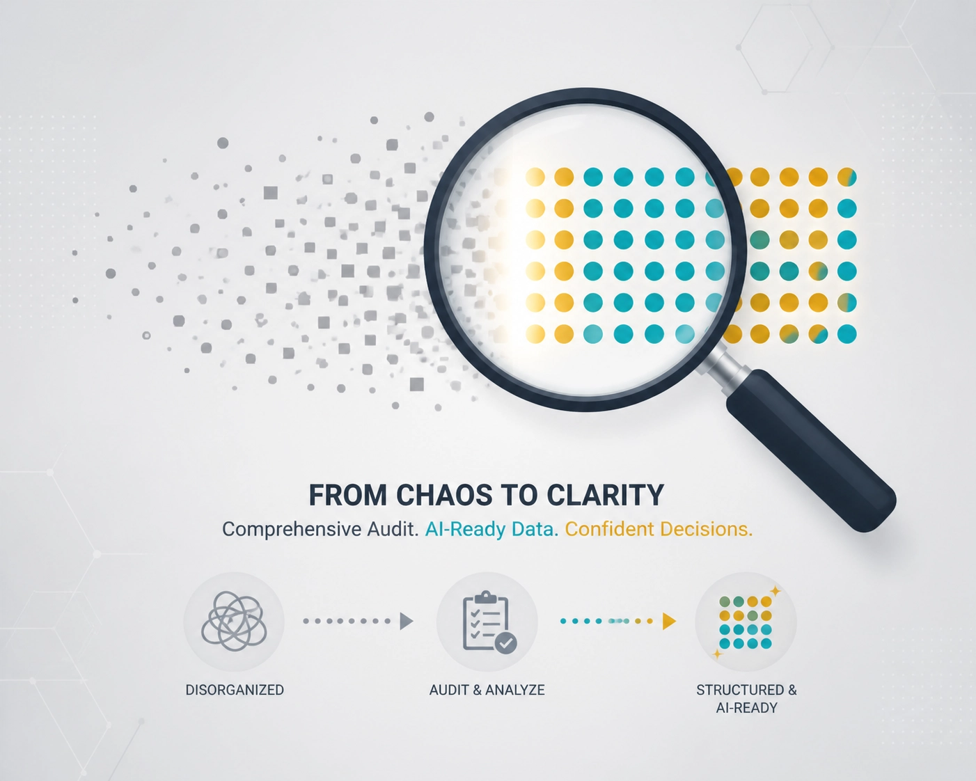 Magnifying glass transforming data into structured website audit