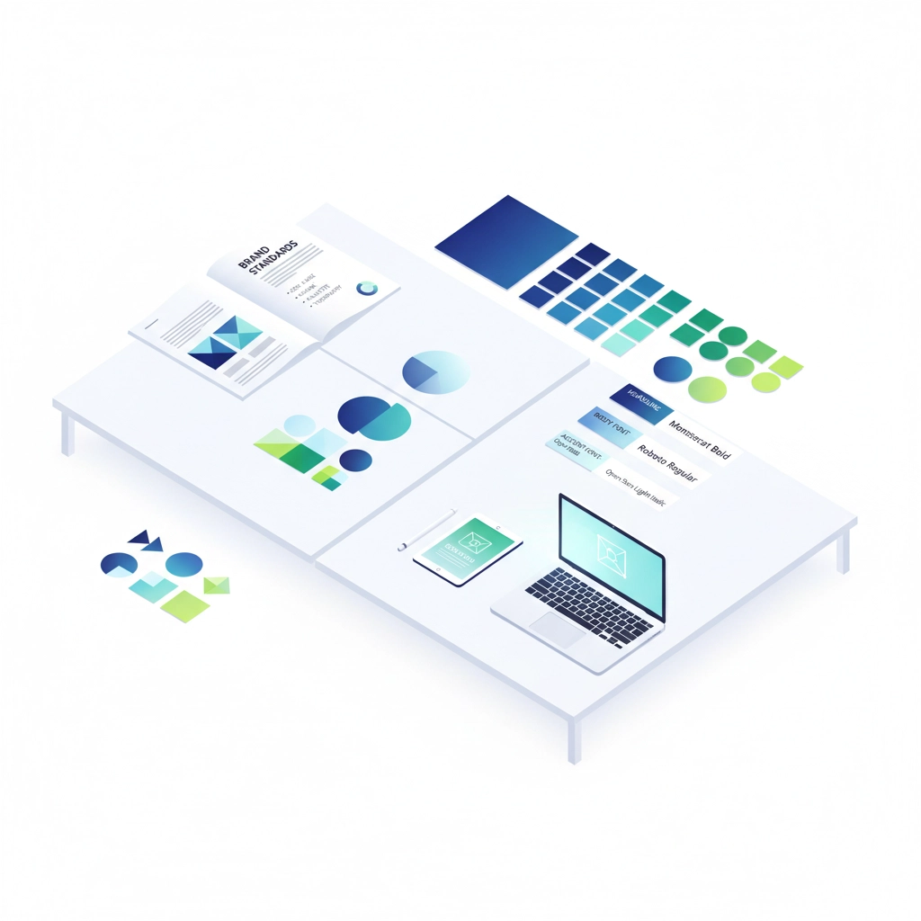 Brand standards document showing color codes, fonts, and logo usage guidelines for a Chattanooga small business
