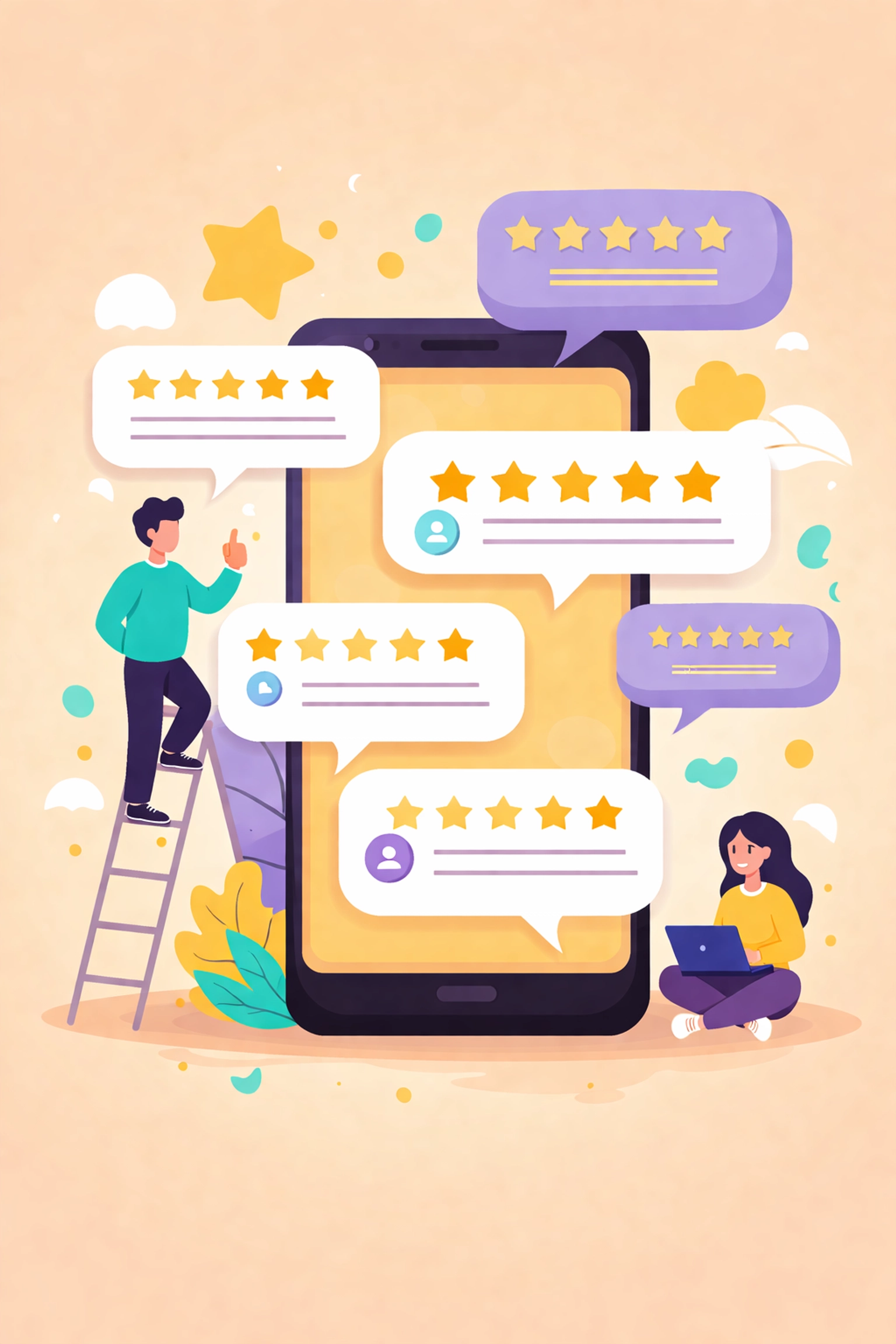 Smartphone with five-star ratings and review replies emphasizes handling reviews for better Google Business Profile results in Chattanooga