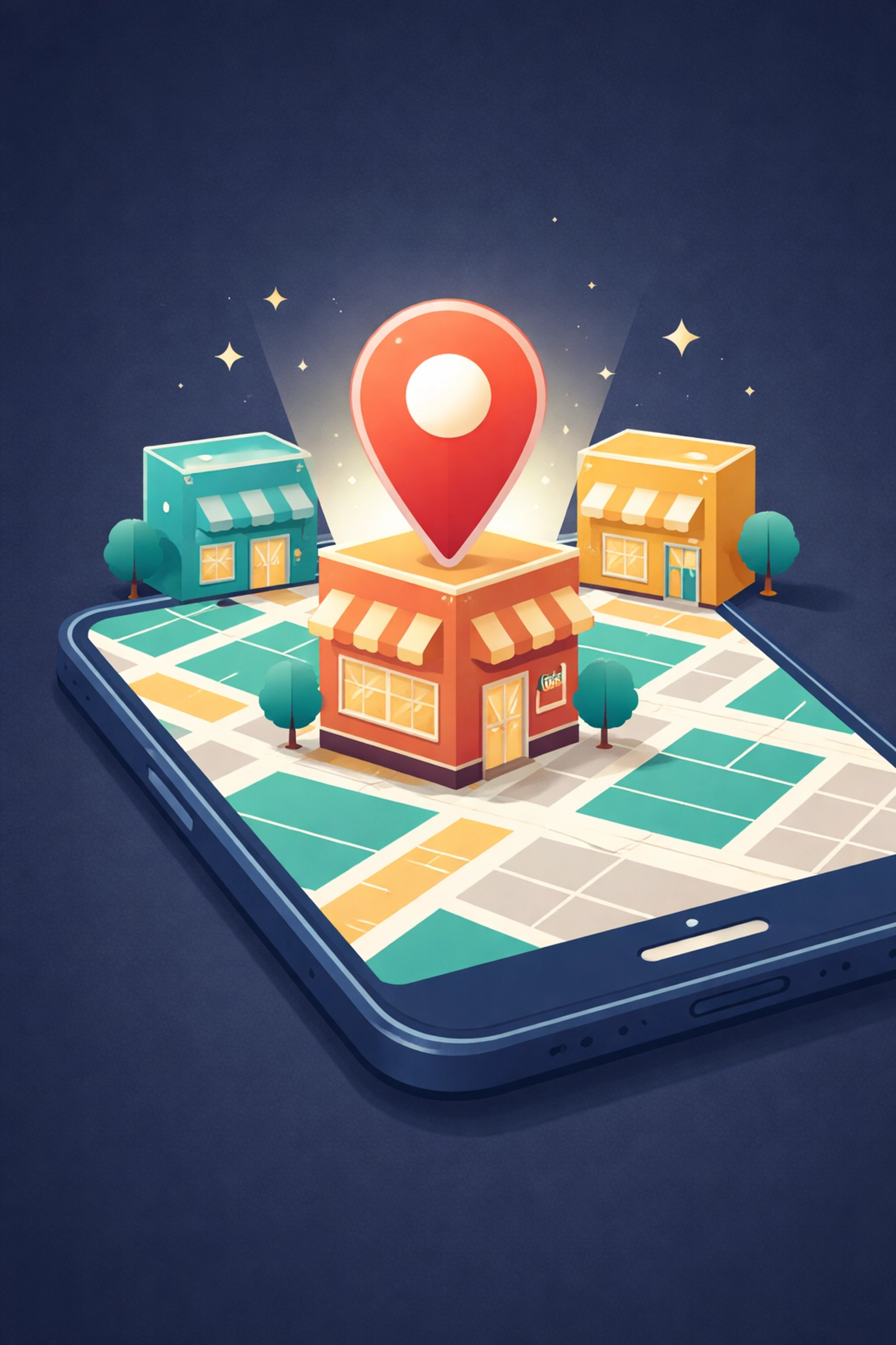 Illustration of a smartphone map with highlighted local businesses, emphasizing Google Maps SEO for Chattanooga companies
