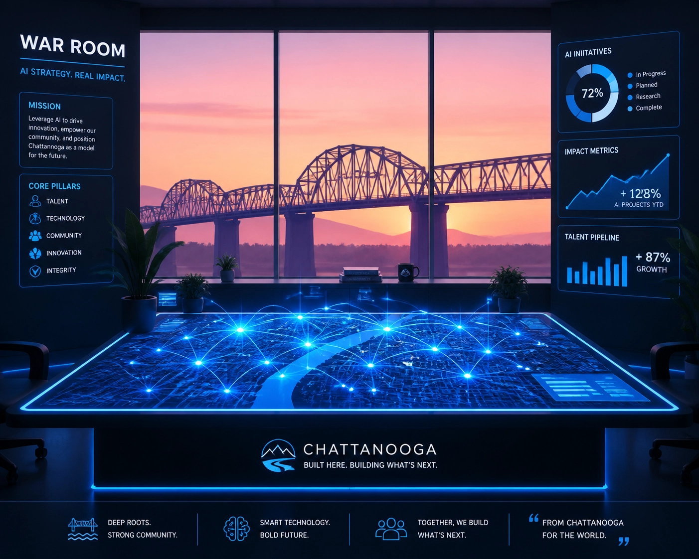A digital war room in Chattanooga mapping local business growth through AI-driven search strategies.
