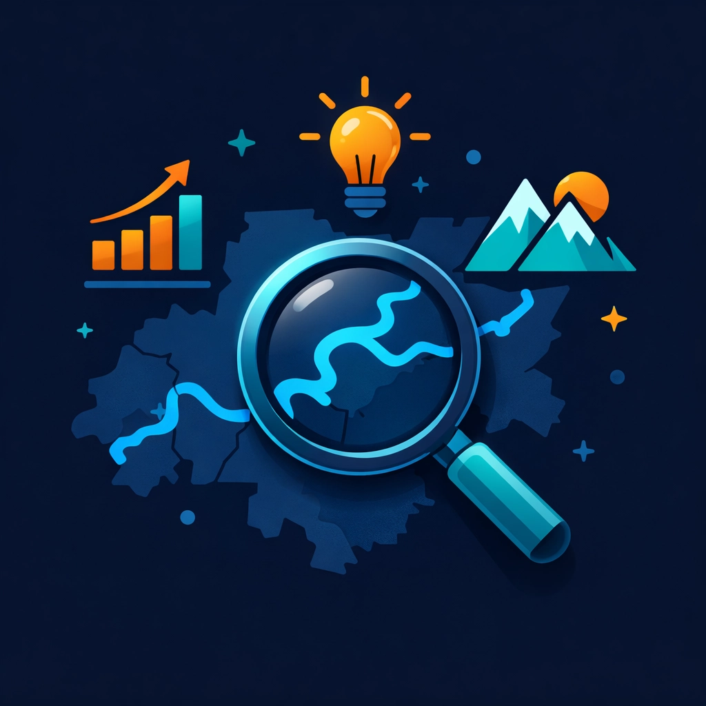 Illustration of a magnifying glass over a Chattanooga map for deep local research and SEO insights.