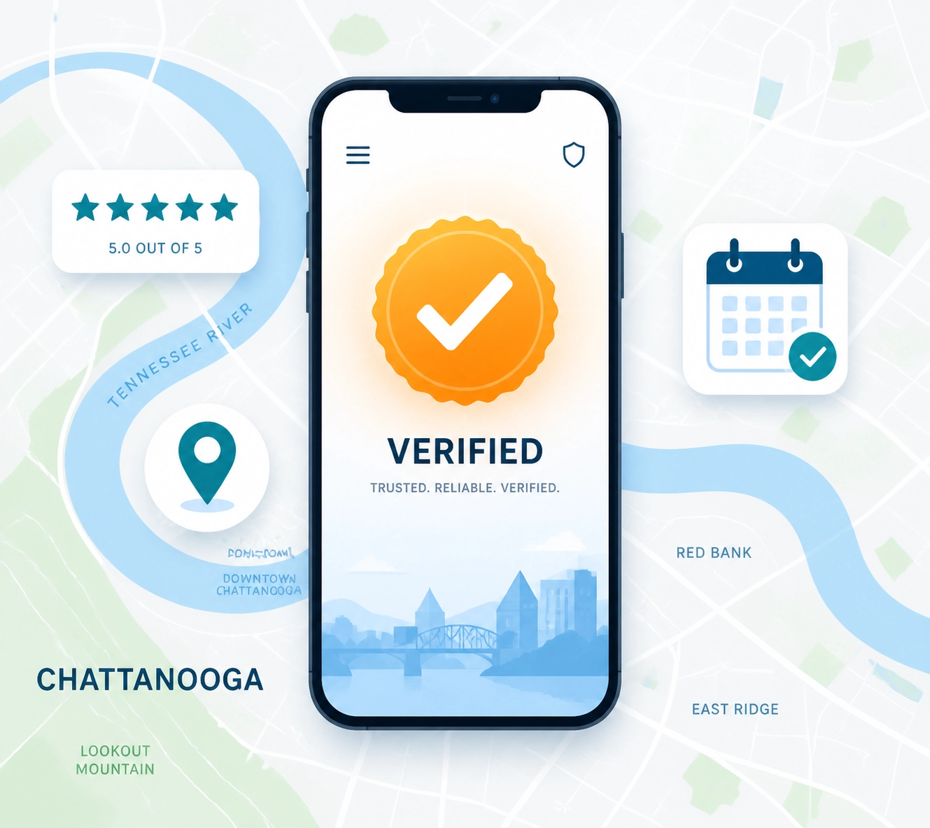 Verified Google Business Profile on a Chattanooga map illustrating local SEO consistency.